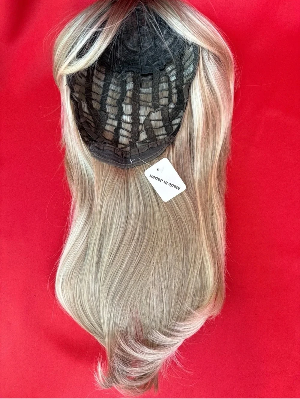 21” Human Hair Blend❤️ Blonde Darker Roots Women Wig Bangs Heat Resistant